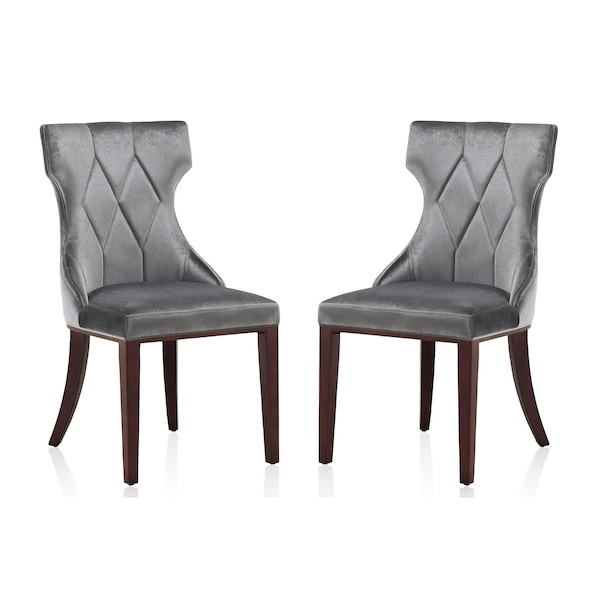 Manhattan Comfort Reine Velvet Dining Chair (Set of Two) in Grey and Walnut DC007-GY - main
